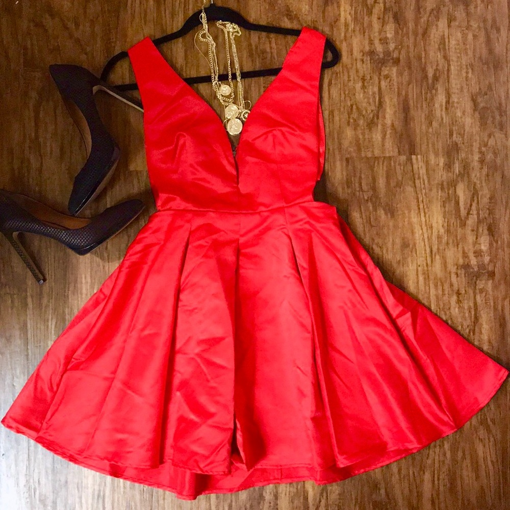Plunge Neckline Red Dress
